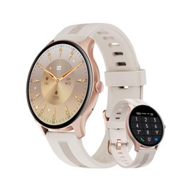 HUAKUA Smart Watches for Women Men (Answer/Make Calls) Compatible with iPhone/Android Phones, Round Smartwatch Fitness Tracker with Heart Rate Monitor Sleep/Steps Tracker Waterproof (Starlight/Gold)