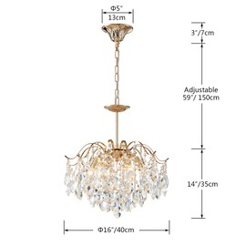 AGV LIGHTING CH012G K9 Crystal Chandelier, 6-Lights Modern Pendant Light Fixture for Living Space, Clear Crystal & Gold Finish Frame