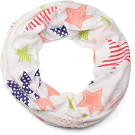 styleBREAKER Crazy Destroyed Loop 01018089 Women's Tube Scarf with Colourful Stars in Dots and Stripes Look, White / Multicoloured - Apricot