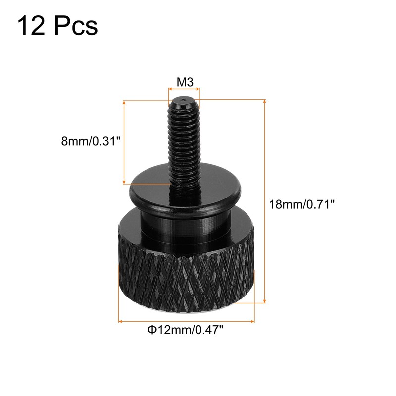 sourcing map 12pcs M3x8mm Knurled Thumb Screw Computer Case Threaded