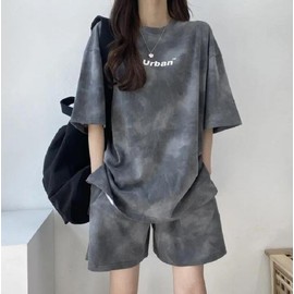 Emptio Women's Relaxing Wear, Tie-Dye Pattern, Shorts, Loungewear, Top and Bottom Set, Tie Dye Gray