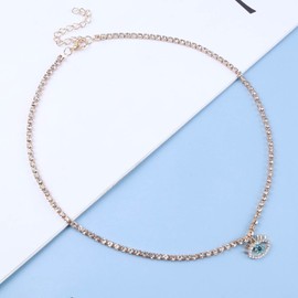 Cimenexe Bohemian Sapphire Devil Eye Choker Necklace Gold Tennis Crystal Chain Necklace Blue Cz Eye Pendant Necklace Paved Rhinestone Evil Eye Collar Necklace Jewelry for Women and Girls Gifts