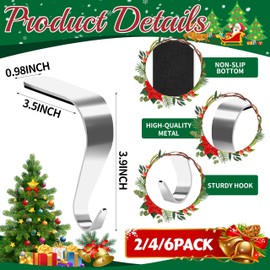 Palonu Christmas Stocking Holders Mantel Stcoking Hangers Metal Hanging Hooks Ornament Hooks Fireplace Hanger Grip for Christmas Decorations (4, Silver)