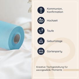 100%Mosel Fleece Table Runner, in Sky Blue (30 cm x 25 m), Decorative Table Runner, Elegant Table Decoration for Birthdays and Weddings, Colourful Decoration for Special Occasions