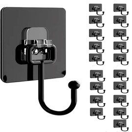 PINGANBUSU Large Adhesive Hooks, 20 Black Heavy-Duty 40 lb Adhesive Wall Hooks, Waterproof, Rustproof, Ideal for Hanging, Suitable for Bathroom, Kitchen, Home, Ceiling and Window