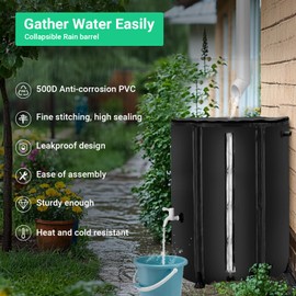 FAMIROSA 50 Gallon / 200L Collapsible Rain Barrel, Foldable PVC Rain Barrels to Collect Rainwater from Gutter, Portable Water Storage Tank Container with Hose Spigot, Water Catcher Collector Black