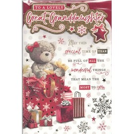 Great granddaughter christmas card. Cute teddy xmas design. 9 x 6 inches. OE.