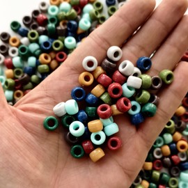 Amaney 1000Pcs Pony Beads 6x9mm Mixed Colors Earth Tone Acrylic Beads for Making Bracelet Hair Braids Crafts