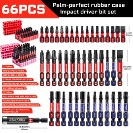 Geinxurn Impact Screwdriver Bits Set, 66 Pieces 1”/2”Multi Head Magnetic S2 Steel Driver Bits PH/SQ/Torx/Slotted/Hex/Security Torx With Soft Base
