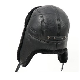 GFM® Mens Ushanka Faux Leather Russian Winter Trapper Bomber Hat with Badge (88-USH-PU-KL-Star)