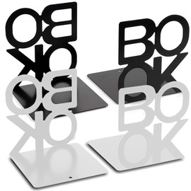 DUBUOZA Set of 4 Bookends Black and White Bookends Metal for Learning Rooms, Desks, Schools, Books, DVDs, Magazines and Newspapers