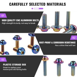 CHIFUN Motorcycle Fairing Bolt Kit Blue M5 M6 Stainless Steel Screws Assortment Kit Plastic Grommets Nuts Washers Clips Universal for Sport Dirt Bike Bodywork Fairing Windscreen