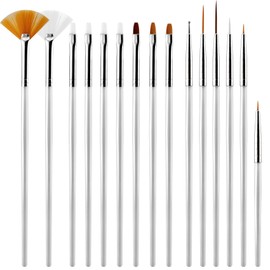 15 Pcs Nail Brushes, Nail Art Kit, Nail Art Brush Set for Nail Drawing, Nail Design, Nail Supplies (White)