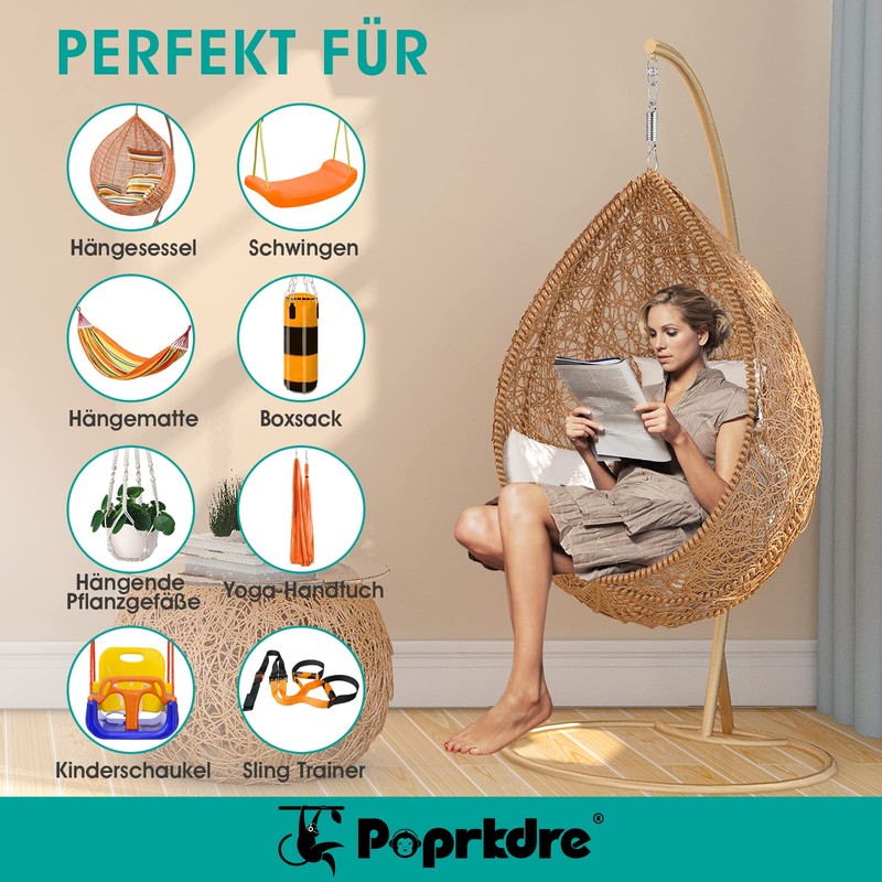 Poprkdre Swing Spring Steel Spring, Hanging Chair with 2 Carabiner