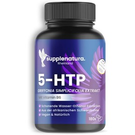 Supplenatura® 5 HTP (Serotonin) 180 Capsules of 500 mg 100% Plant Griffonia 6 Month Supply Laboratory Tested and Produced in Germany 5HTP