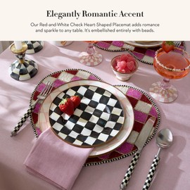MACKENZIE-CHILDS Beaded Placemat, Indoor Table Mat, Red-and-White Check Heart Shaped
