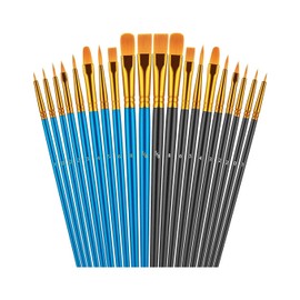 ZXUY Paint Brushes Set, Flat Round Pointed Tip Paint Brushes for Fine Detailing Art Painting Acrylic Watercolor Oil Gouache Tempera and Body Painting (Blue 10Pcs+Black 10Pcs)