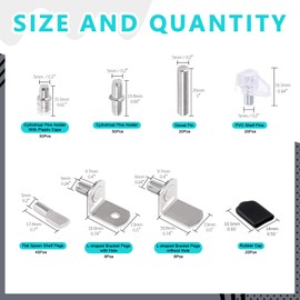 Cimeton 221Pcs 7 Styles Nickel Plated Shelf Pins Shelf Support Pegs Kit, Cylindrical Pins Holder, Dowel Pin, PVC Shelf Pin, Flat Spoon Shelf Peg, L-Shaped Bracket Peg with Cap for Cabinet Bookcase…