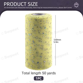 Swpeet 6 Inch by 50 Yards Faint Yellow Glitter Tulle Fabric Roll, Fabric Spool Sparkling Tulle Ribbon, Netting Polyester Spool for DIY Birthday Party Wedding Decorations Christmas Craft Supplies