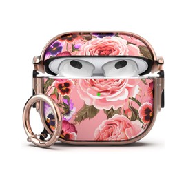 GuarzFun for AirPod 3 case with Lock, AirPods 3rd case for Women Men, Flower Hard case with Keychain (Pink Flower)