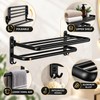 Foldable Wall Mount Towel Rack with Hooks – Black Steel