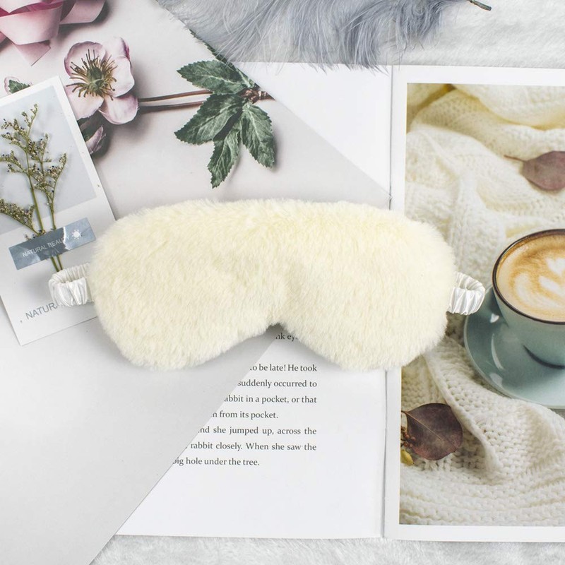 Fluffy Sleeping Mask with Pouch and Ear Plugs (White)