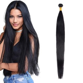 Human Hair Bundles Straight Bundles 14 Inch 1 Bundle Unprocessed Brazilian Virgin Hair #1B Natural Color Straight Human Hair Extensions