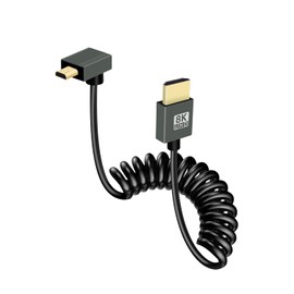 GELRHONR 8k Micro HDMI to HDMI Spiral Cable, Short Micro HDMI Cable Spring Flexible Slim Cable 48Gbps High Speed Support 3D 8K @ 60Hz, for Camera Video Capture Card, TV (Down Angle)