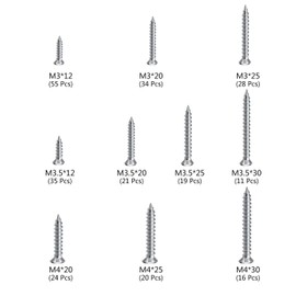 Wood Screw Stainless Steel Cross Hole Countersunk Wood Screw Nails, Screw Nails, 1.6 ft (3 m) x 12 mm / 20 mm / 3.5 M x 12 mm / 20 mm / 25 mm / 30 mm 4M x 20 mm / 20 mm / 25 mm / 30 mm Thread Size 263 pcs