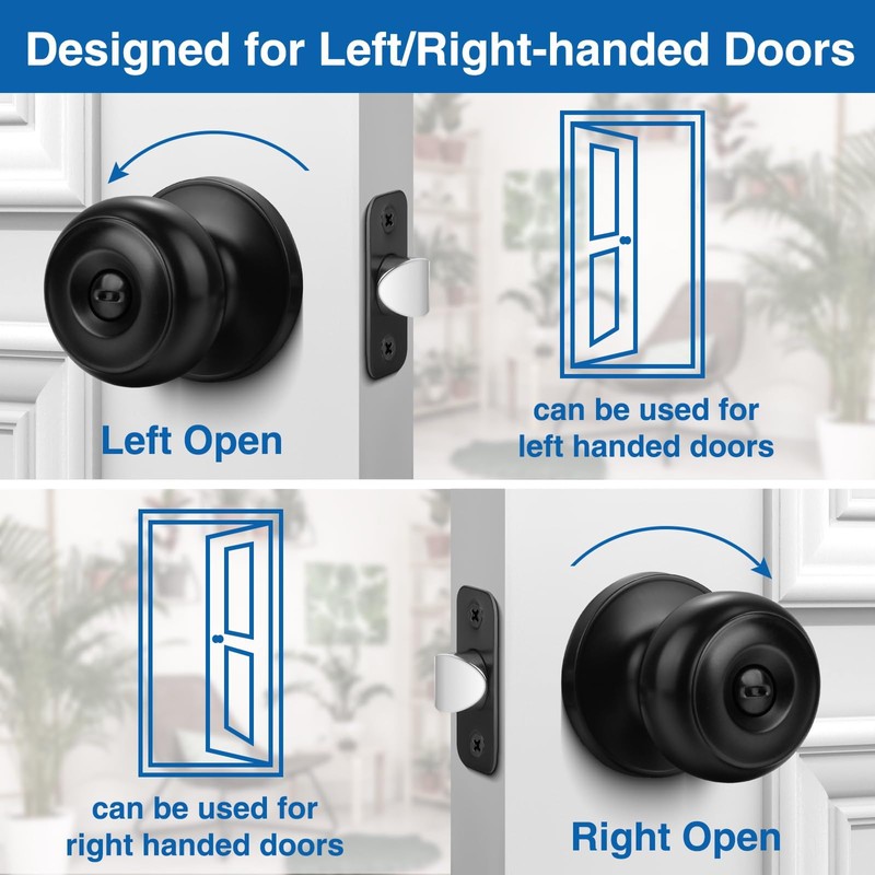 Sopoby Privacy Door Knob, 6 Pack Matte Black Round Keyless