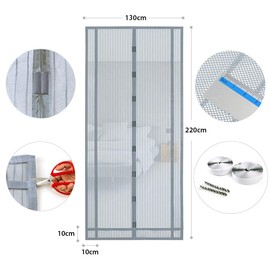 Sekey 130x220 cm Tendina Magnetica per Zanzariera, Ideale per Porte da Balcone, Cantine, Terrazze (Ritagliabile in Altezza e Larghezza), Facile da Montare, Colore: Grigio