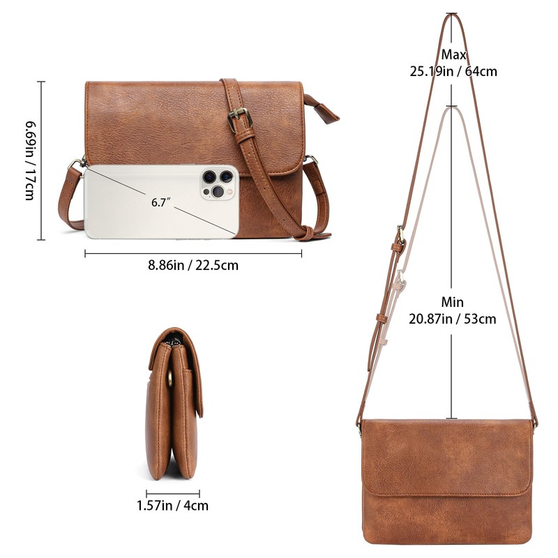 LEEXTON Women's Cross-Body Shoulder Bag, Pochette, 2-Way, Genuine Leather, Lightweight,