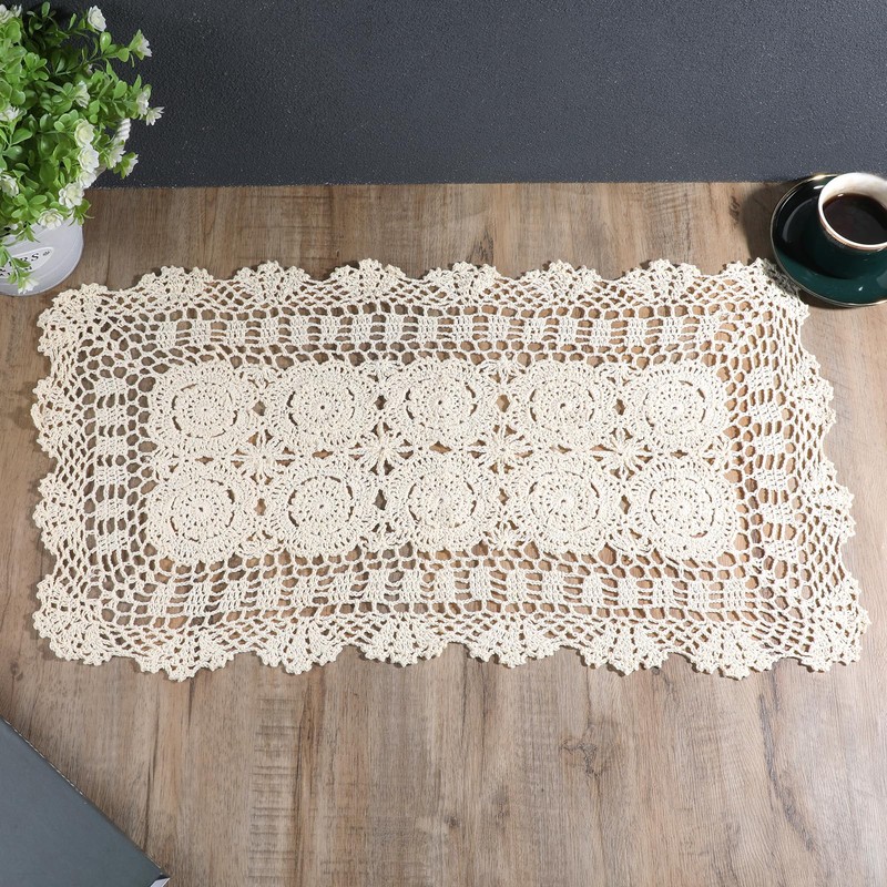 Lace Table Runner 15x28 Inch Rectangular Cotton Handmade Crochet Lace