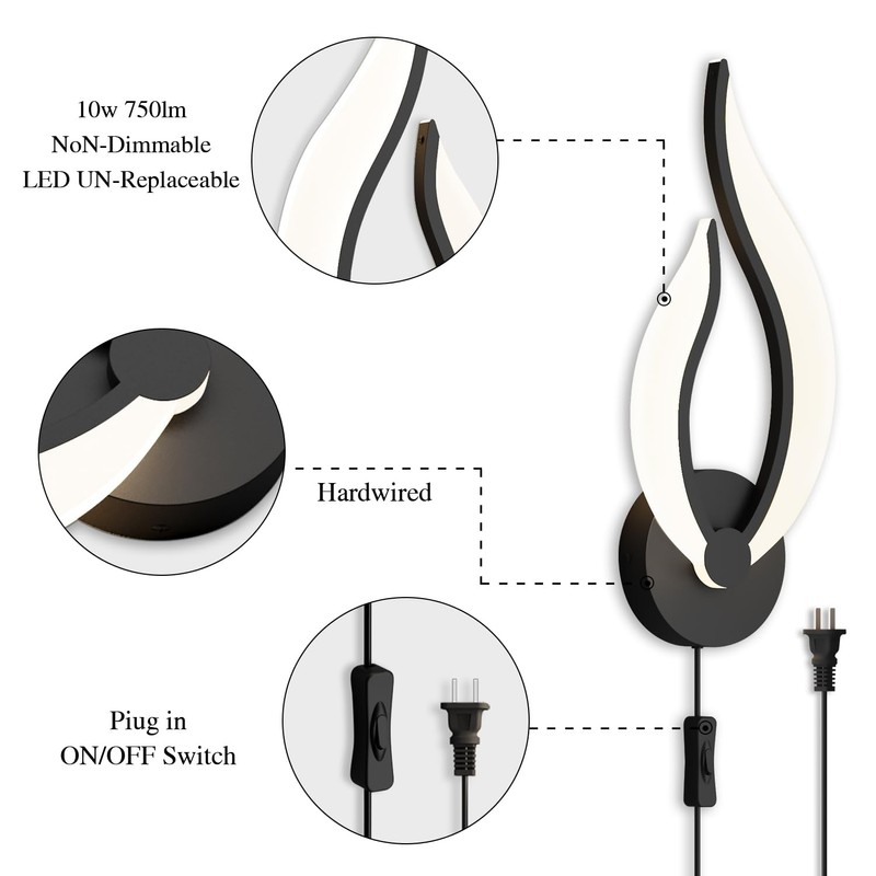 Pasoar Modern LED Wall Lamps for Bedrooms Set of 2