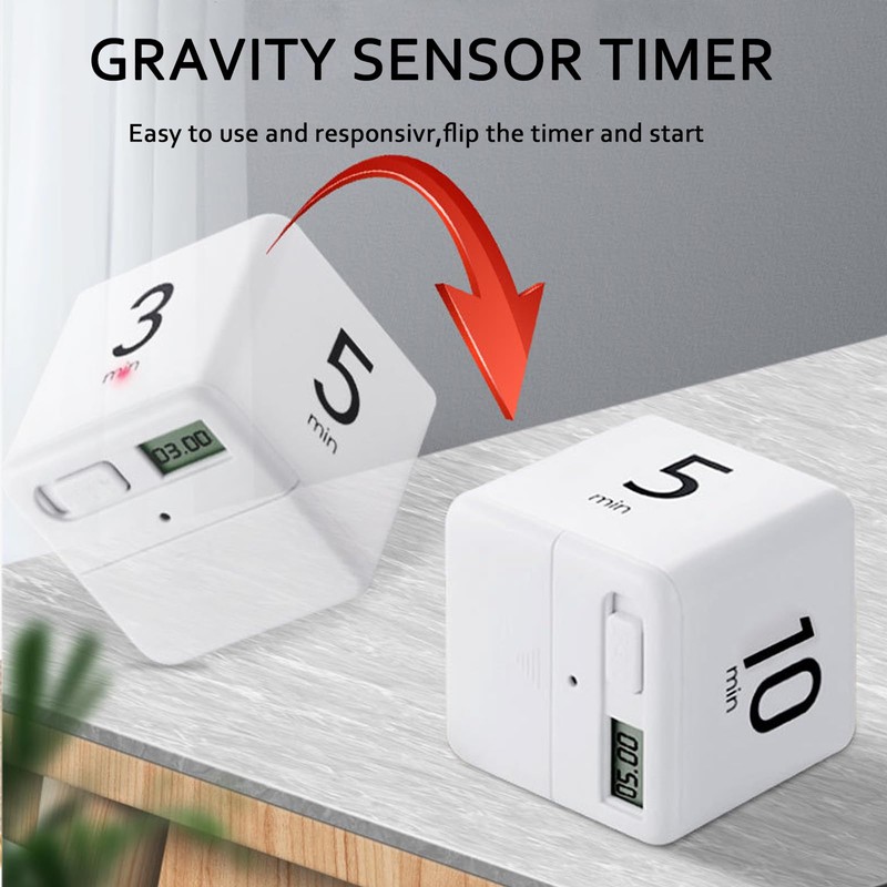 DQDEDIAN Cube Timer, Kitchen Timer with Gravity Sensor Flip Timer