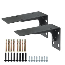 Mooche Floating Shelf Brackets Black, Metal Wall Brackets for Wooden Shelves, Decorative Industrial Shelf Supports for Kitchen Living Room, Max Load 80KG, Set of 2, 140*80*48mm