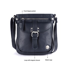 LEDERBUCK Real Leather Soft Small Womens Crossbody Handbags & Purses - Premium Sling Crossover Shoulder Bag (Navy)