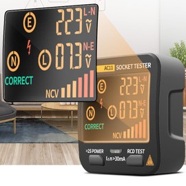 LCD Socket Tester, Integrated Voltage Tester, RCD Sockets Socket Tester, Circuit Analyzer, Wall Plug Leakage Tester, Fault Tester for Power Lines, 8 Visual Displays (EU)