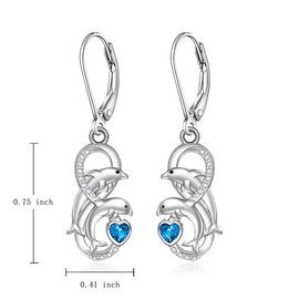 Dolphin Earrings for Women Sterling Silver Infinity Summer Dolphins Dangle Earrings Blue Heart Cute Ocean Animal Nautical Jewelry Christmas Gift