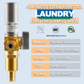 AquaNeurk Ice Maker OutLet Box With Stainless Steel Water Hammer Arrestor,1/2 Inch F1807 Pex Crimp Inlet x 1/4 Inch OD Compression Outlet,1/4 Turn Vavle Outlet Box For Refrigerator,Water Dispenser