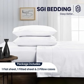 SGI 1000 TC Egyptian Cotton Queen Sheet Set – Premium Luxury 4-Piece Hotel Bedding, Ultra-Soft, Breathable, Cooling & Silky-Smooth, 16” Deep Pocket, Durable, Fade-Resistant & Elegant White Sheets