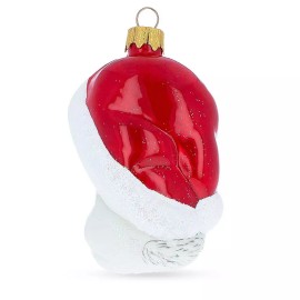 BESTPYSANKY White Cat In Santa Hat Glass Christmas Ornament