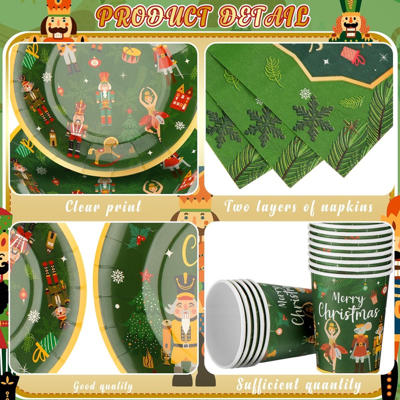 200Pcs Christmas Nutcracker Party Supplies Nutcracker Disposable Dinnerware Serves Christmas