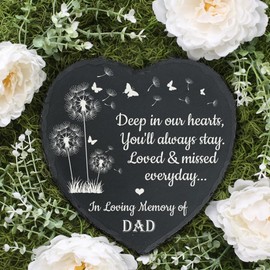 Generic Dad Memorial Slate Stone| Stepping Slate Stone for Loss of Dad, Garden Memorial Stone for Loss of Father, Memory Plaque, My Beloved Dad in Heaven (Heart)