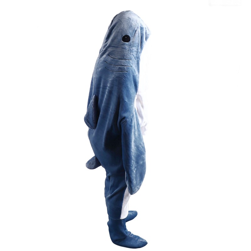 Wearable Shark Sleeping Bag Soft Cozy Flannel Hooded Blanket for