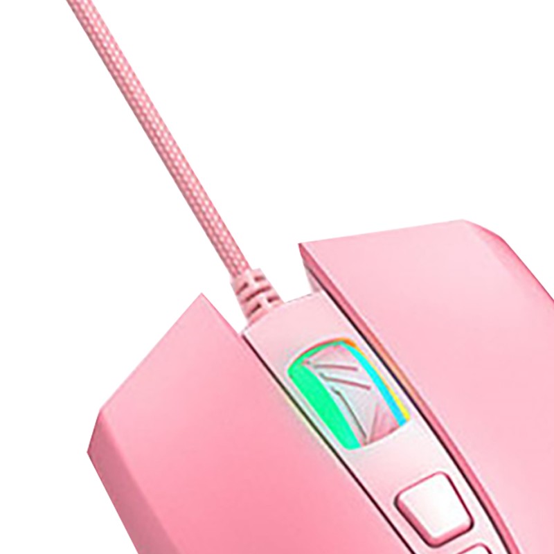 Wired Mouse Pink Ergonomic Design RGB Backlit Motion Detection 5.9ft