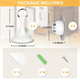 Crosize Magnetic Door Stoppers 6 Pack, Stainless Steel Door Stops for Wall and Floor Mounting, Door Holder Keep Door Open, No Drilling Door Stop with 3D Adhesive Tapes, White