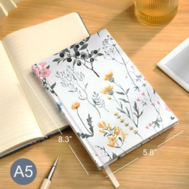 ipoul Floral Journal for women, Floret Hardcover Notebook, A5, 6x8, Medium Ruled Notebook, Lay-flat, Linen Journal, Notebooks for School, Writing Journal, Reading Journal, Garden Journal, White