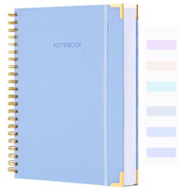 Spiral Notebook, Dotted Notebook, 8.5" x 11", 300 Page Hardcover Large Dot Grid Notebook Journal for Bullet, Thick Paper Fights Ink Bleed, A4 Leather Journal for Women Men, 24 PCS Tabs, Light Blue