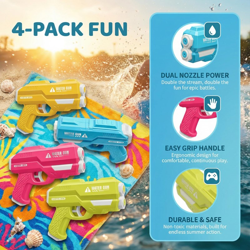 Dsmile 4 Pack Fast-Fill Water Blaster Guns for Kids, Dual